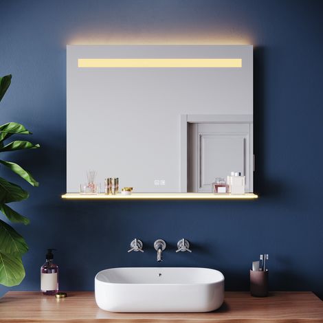 ELEGANT Modern Bathroom LED Mirror with Shaver Socket Anti-Fog and 3 Lighting Modes Illuminated Frosted Shelf, Square 500x700mm