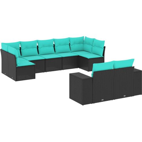 9-teiliges Gartensofa-Set mit Kissen, schwarzes Polyrattan vidaXL (1/5)