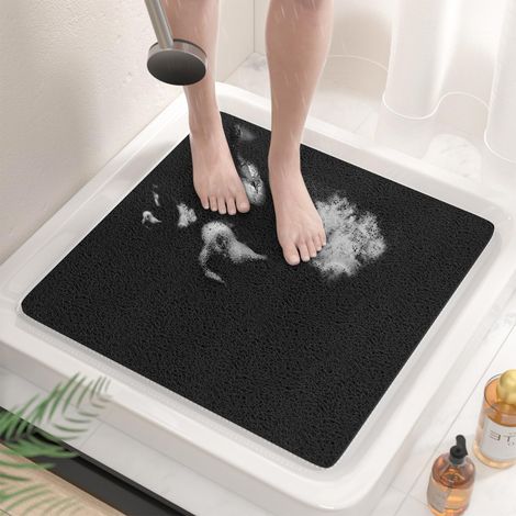Tapis de Douche Antiderapant, 53x53cm Tapis de Baignoire Antidérapant sans Ventouse, Doux PVC Luffa Tapis de Bain pour Salle de Bain, Séchage Rapide, Drainage Efficace, Noir (1/5)