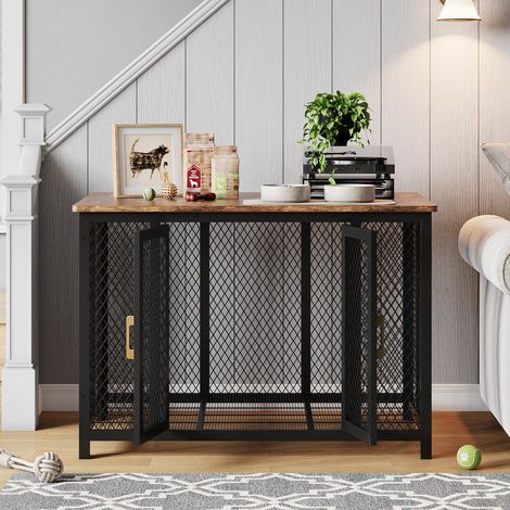 Caisse pour chien robuste en bois - Double porte et ouverture supérieure - Table d'appoint avec rangement - Sécurité renforcée et montage facile - Convient aux chiens moyens à grands jusqu'à 50 kg - T (1/5)