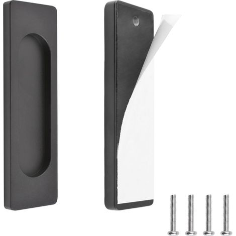 Lot de 2 poignées de porte coulissante rectangulaires auto-adhésives en alliage d'aluminium sans perforation porte coulissante de grange, fenêtres d'armoires (noir mat, 100 mm) (1/5)