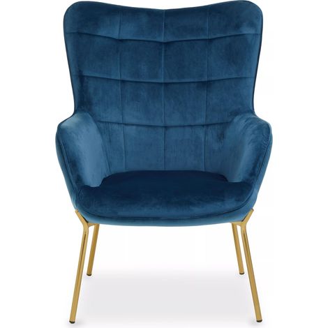 Interiors by Premier Stockholm Blue Velvet Chair, High Back Bedroom Accent Chair, Easy to Maintain Velvet Swivel Chair (1/5)
