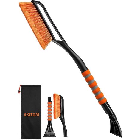Grattoir à glace 2 en 1 de 68,6 cm, détachable, pour pare-brise de voiture et brosse à neige, avec poignée ergonomique en mousse (orange) (1/4)