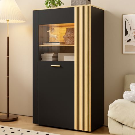 Mobile contenitore 80x40x146cm Design moderno Accenti in legno Montaggio semplice MDF Nero Per camera da letto (1/5)