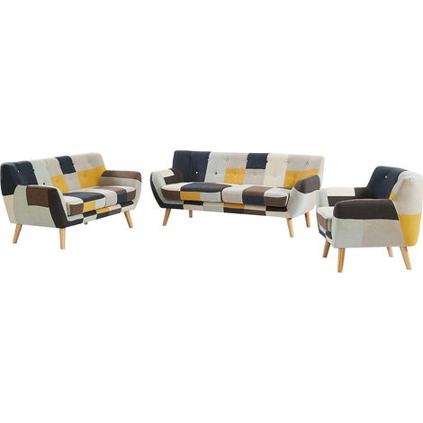 Canapés 3 places 2 places et un fauteuil en tissu patchwork SERTI II (1/5)