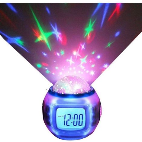 Réveil LED - - Projecteur d'étoiles - Calendrier - Musique - Thermomètre