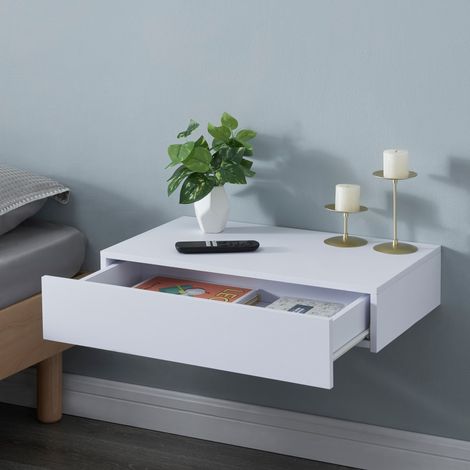 Mensola Kärsämäki con Cassetto Comodino Sospeso 60 x 35 x 12 cm Bianco [en.casa] (1/5)