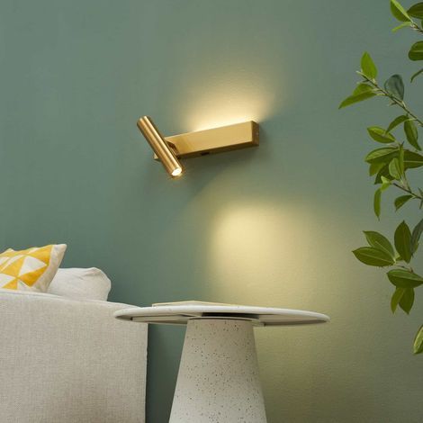 AMXCNOY Applique murale en laiton de 30 cm avec liseuse intégrée à gauche – Éclairage LED directionnel blanc chaud 3000K – Design épuré et élégant (1/5)