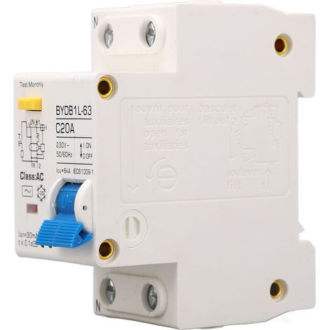 Disjoncteur de protection contre les fuites de courant alternatif, boîtier ignifugé PA66, 20 A, 1P N, pour usage domestique 230 V