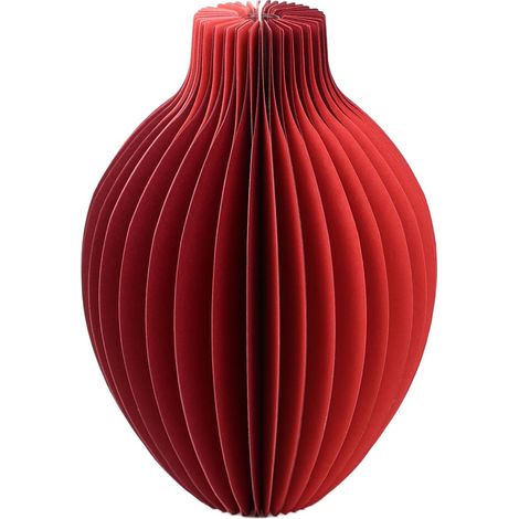 Vase en Papier Alvéolé Rouge avec Fiole en Verre, Décoration Noël, Pièce Centrale, Vase Fleurs, Cadeau Femme, 18 cm (1/4)