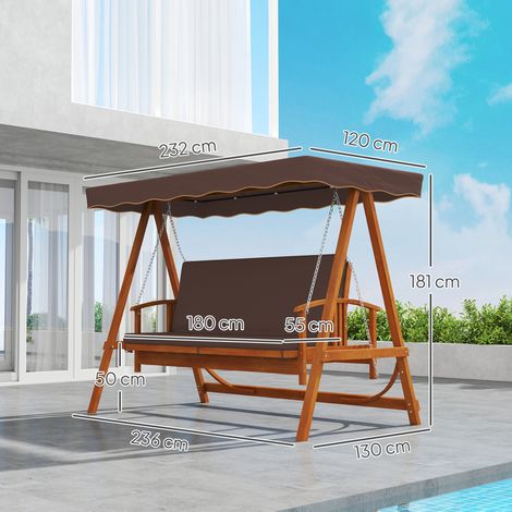Balançoire Hollywood avec pare-soleil, en bois véritable, avec fonction inclinable, pour 3 personnes, marron (1/5)