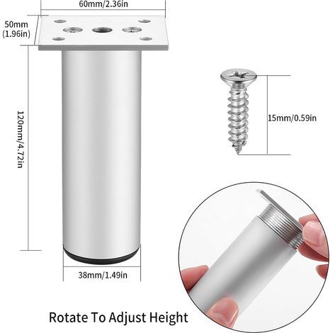 Aluminium-Möbelfüße (4er-Set), 12 cm Durchmesser, für Tische, Küchenmöbel, Sofas, Schränke usw., mit Schrauben. (1/5)