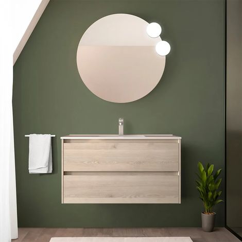 Mobile bagno sospeso 90 cm rovere bali con specchio e lavabo Gaya (1/5)