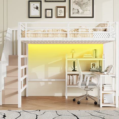 letto contenitore 140x200 scrivania LED metallo bianco HAVRYA (1/5)