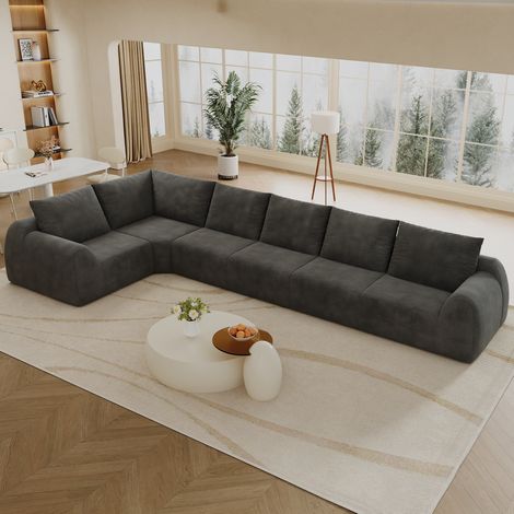 Canapé d’angle en L 401x200x85 cm sans montage, mousse haute élasticité, chenille gris foncé (1/5)