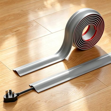 Cache-cordon flexible, autocollant pour gestion de câbles pour fils sur le mur, le sol, les maisons, les bureaux, les garages, gris, 3 m (1/5)