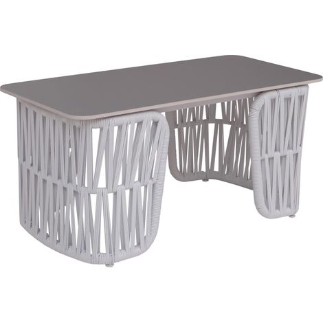 Table basse HWC-P90, table de jardin, table de balcon, extérieur, tressage en corde, pierre frittée (1/5)