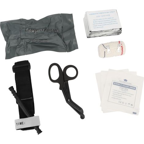 Kit de Premiers Secours Complet avec Garrot, Ciseaux de Trauma, Couverture de Survie et Bandages - Équipement de Secours d'Urgence pour Randonnée et Camping (1/5)