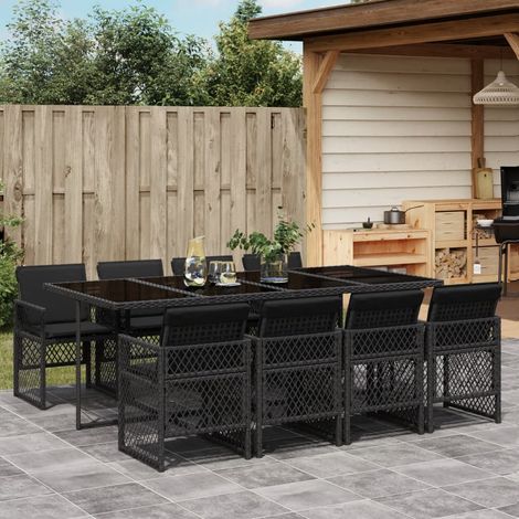vidaXL Ensemble à manger de jardin 9pcs coussins noir résine tressée