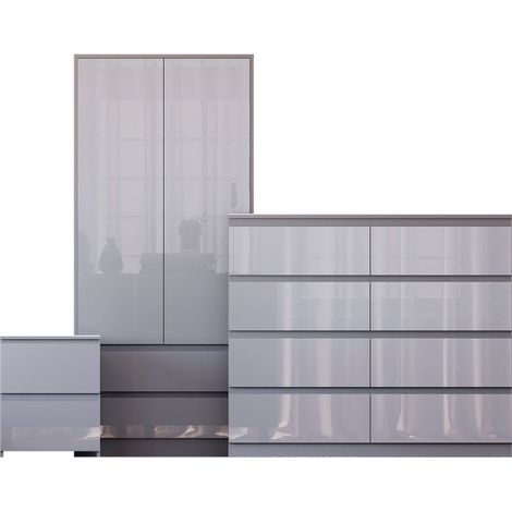 Glinton 3 Piece Bedroom Set (2 Drw Bedside, 8 Drw Chest, 2 Door 2 Drw Wardrobe), Grey (100% FSC) (1/4)