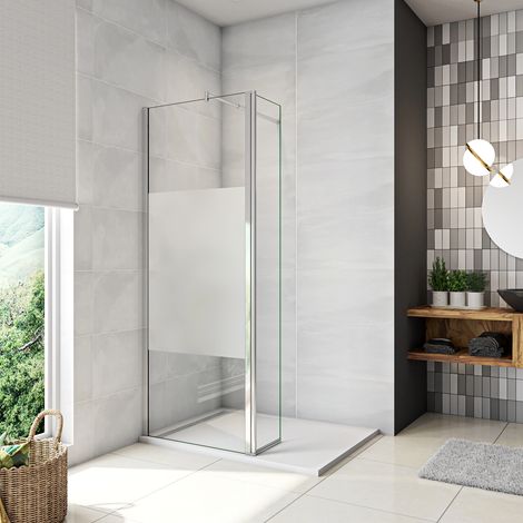 Walk in Doccia 160x200cm Due Pareti (120+40) cm Vetro 8 mm Temperato Anticalcare Fascia Opaca Centrale ANTI FRANTUMI Barra Stabilizzatrice 70-120 cm Cromo Lucido (1/5)