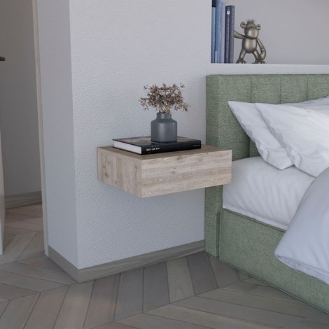 Mesita de noche flotante Milano en melamina un cajon de riel metalico , beige , 13 cm X 40 cm X 34.1 cm (1/5)