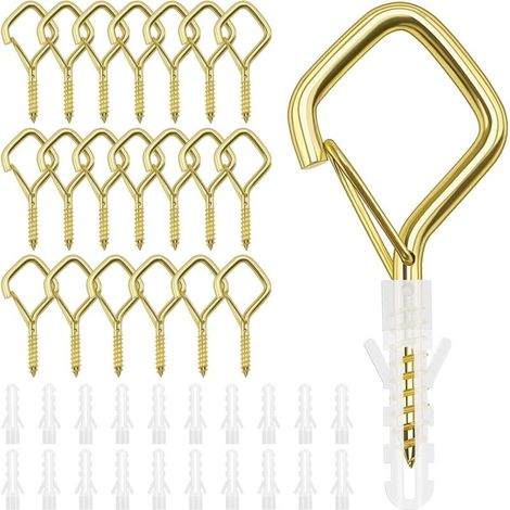 Lntyq 20 Pièces Extérieur Q-Hanger, Crochets à Vis avec Boucle de Sécurité, Crochets avec Sécurité pour Suspendre des Plantes en Pot, Décorations de Noël, Lanternes (Or)
