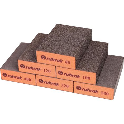 Lot de 6 Cale a Poncer, Cale à Poncer Rigides,1X 80/100/120/180/320/400 Grain - Eponge Abrasive Éponge Récupérables pour Bois, Plastique, Placo et Polissage Métallique en Sec et en Humide (1/5)