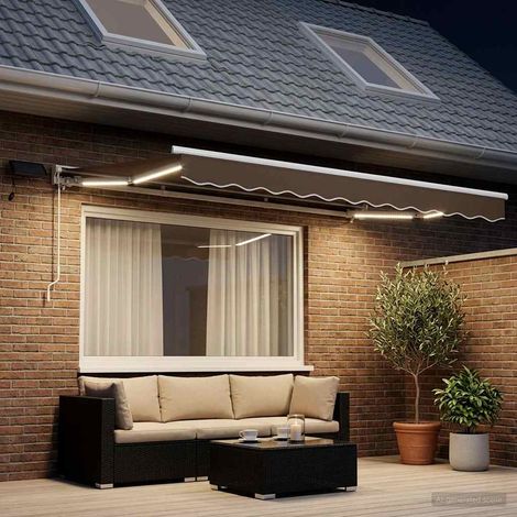 Teenpull – Manueller Markisenrahmen mit LEDs Taupe 3,5 x 2 m (1/5)