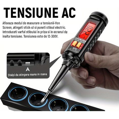 Berührungsloser Spannungsprüfer und Phasenprüfer, NCV-Erkennung, 12–300 V, LCD-Bildschirm, elektrische Felderkennung, Durchgangsprüfung, Batterietest, Digitalanzeige, integrierte Taschenlampe (1/2)