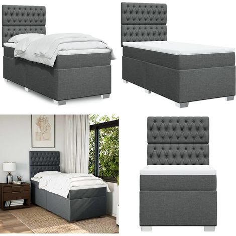 Boxspringbett mit Matratze Dunkelgrau 90x200 cm Stoff - Boxspringbett - Doppelbett - Bettenrahmen - Schlafsystem - Polsterbett - Home & Living (1/5)