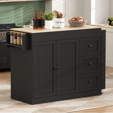 MEUBLIV isola da cucina con ruote nera, piano estensibile, portaspezie e 3 cassetti (1/5)