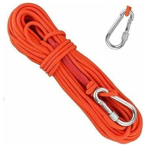 ALLIANDISCorde Tressée en Polypropylène Cordes Escalade 20M avec Mousqueton Protection UV Anti-moisissure Anti-Corrosion Multifonctionnel pour Pêche Alpinisme Camping Sauvetage Randonnée - Orange (1/5)