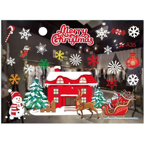 Stickers vitres Noël,autocollant Noël fenetre,Noël mural autocollant décoration,Sticker Noël pour Fenêtre Vitrine Vitre,Noël Magasin Fenêtre Décoration Stickers GROOFOO (Coloré A35) (1/5)