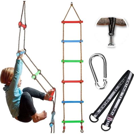 Balançoire trapézoïdale multifonction, trapèze avec anneaux en plastique, trapèze multifonction en bois pour enfant, anneaux trapèze pour l'extérieur, balançoire trapèze avec anneaux (1/5)
