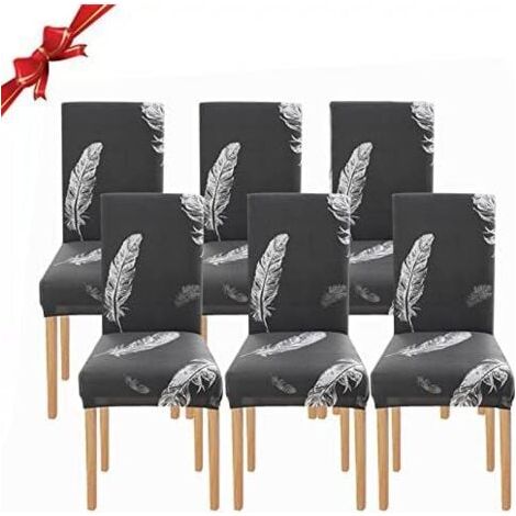 6 Pièces Housse de Chaise Extensible(Plume Gris), Universelle Lavables,Couverture de Chaise Facile à Nettoyer pour Décor Salle à Manger Hôtel Restaurant (1/5)