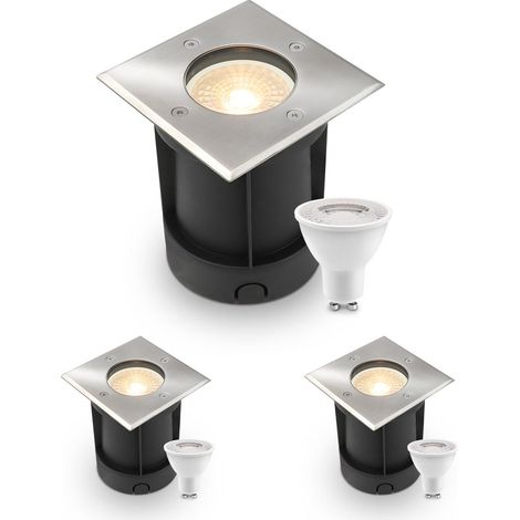 LED Bodeneinbaustrahler eckig Edelstahl 230V IP67 - Leuchtmittel: GU10 4W 2700K - Anzahl: 3x (1/5)