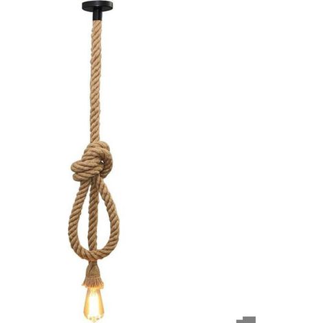 Suspension rétro en corde de chanvre - - Ampoule unique E27 - Corde de chanvre 150 cm - Style campagne (1/5)