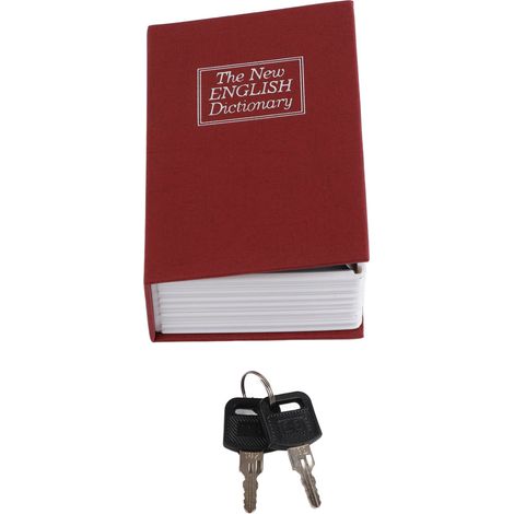 Mini coffre-fort factice en forme de livre, boîte à bijoux et argent avec serrure et clés, rouge, pour la maison ou le bureau. (1/5)