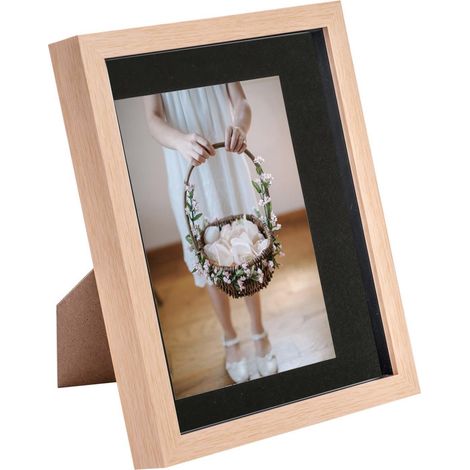 Cadre photo boîte 3D 8x10 pouces bois clair, montage 5x7 inclus, suspendu ou debout (1/5)