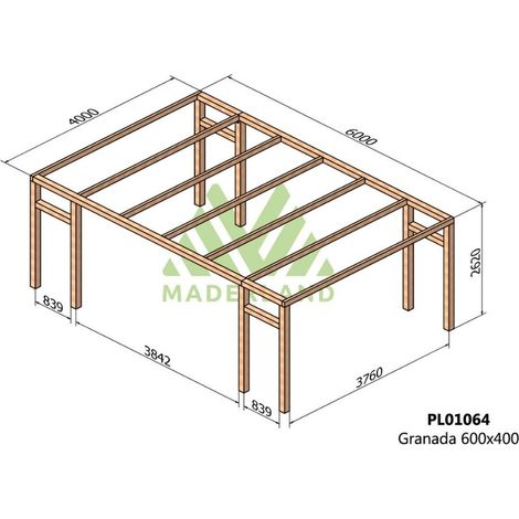 Pérgola de Madera Laminada Granada (Maderland) - Gardeneas - 600 x 400 cm