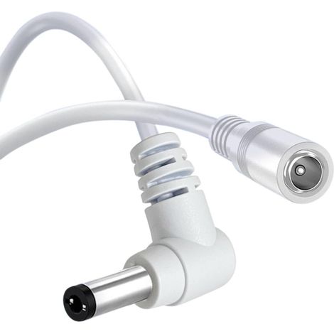Câble d'Extension DC 0,5M, Câble d'alimentation 12V 5,5mm x 2,1mm, Câble L-Forme à Angle Droit de 90 Degrés, Supporte DC 5V24V pour Caméras de Surveillance, DVR, NVR, Blanc 50CM (2 Pièces) (1/5)