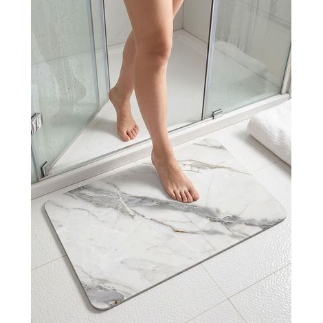 Tapis de Bain en Pierre de Diatomite Dure 60x40 cm Super Absorbant, Facile à Nettoyer, Antidérapant, pour Salle de Bain et Cuisine, Naturel Matériau Séchage Rapide Ultra Absorbant Antiglisse Moderne (1/5)