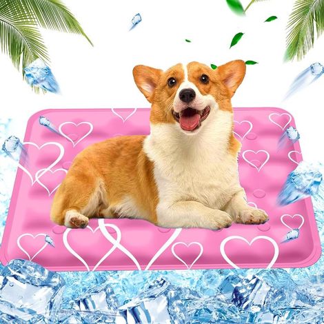 Tapis rafraîchissant pour chien, tapis rafraîchissant pour animaux de compagnie, tapis rafraîchissant rempli d'eau, 50x60 cm, en forme de cœur rose (1/4)