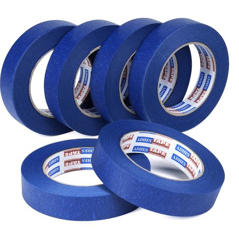 Ruban de masquage, Ruban Adhésif de Peintres Bleu pour Décoration, Bande de Masquage pour étiquetage, Artisanat, Intérieur et Extérieur,18mm x 50m,Lot de 6 rouleaux (1/4)