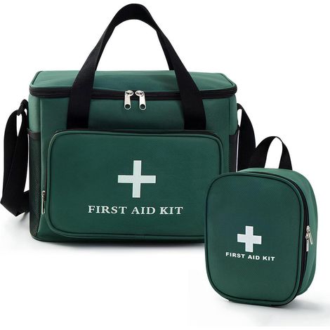 2er Set Medikamententasche, Reiseapotheke leer, wasserdicht, mit Fächern, grün