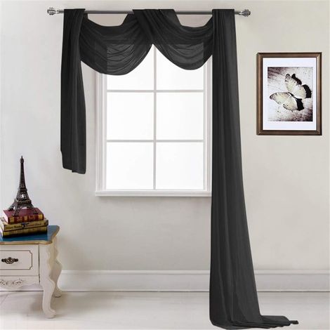 Rideau transversal transparent en voile uni, décoration à la main pour chambre, salon, mariage – 52 x 216 cm, noir–DELKEVIC
