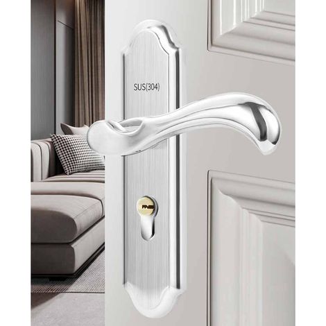 Serrure de Porte avec Poignée en Acier Inoxydable Silencieuse à Double Loquet pour Salle de Bain Chambre Porte Intérieure (1/4)