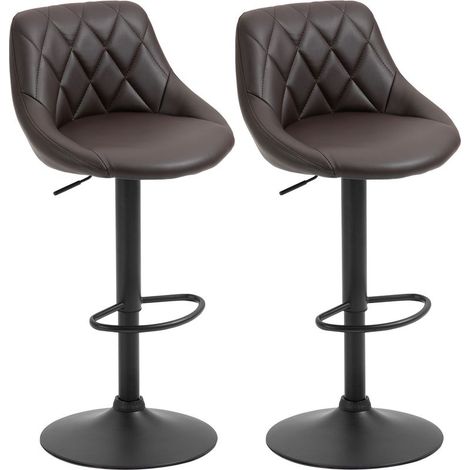 Lot de 2 tabourets bar réglables avec dossier et repose pieds piètement en métal assise similicuir 46 x 48 x 83 104 cm marron noir (1/5)