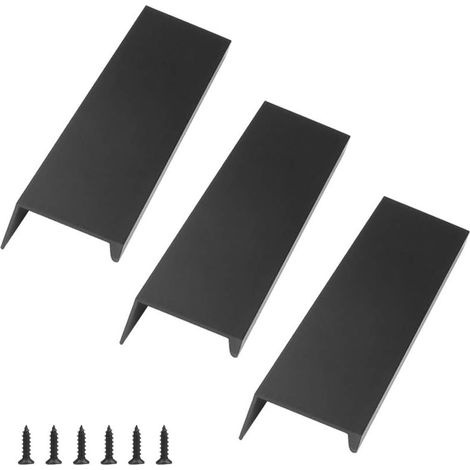 KLYNGTSK Lot de 4 poignées de porte invisibles, poignées de placard, poignées de meubles invisibles, poignées de cuisine modernes, poignée de tiroir en aluminium, noir, poignées invisibles pour armoir (1/5)